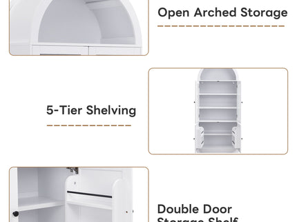 Tall Arched Top Storage Cabinet With 5 Tier Shelves, Soft Close Hinges