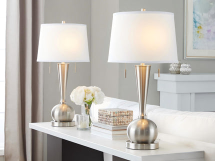Jules - Contemporary Table Lamp Built In USB Port (Set of 2) - Nickel / White