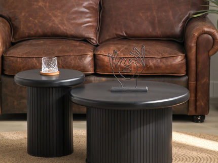 Fluted Cylinder Side Tables, Round End Tables For Living Room (Set of 2) - Black