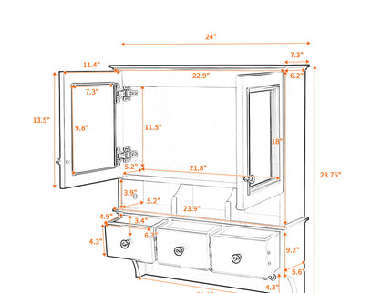 Modern Bathroom Mirror Cabinet With Drawers, Organizer Hooks, And High-Definition Mirrors