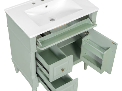 Modern Bathroom Vanity With Sink, Freestanding Cabinet With Flip Drawer & Adjustable Shelf