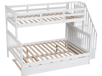 Bunk Bed With Twin Size Trundle, Storage And Guard Rail For Bedroom