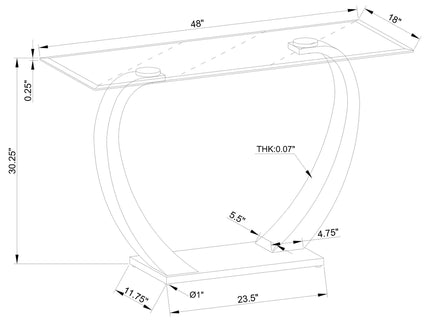 Lana - Satin Glass Top Base Console Table - Silver