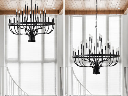 24 Light Chandelier Industrial Iron Candle Chandelier Modern Suspended Farmhouse Chandeliers Pendant Light Fixtures For Dining Room Bedroom Living Room Kitchen Island Foyer E12 Bulb (No Include) - Black
