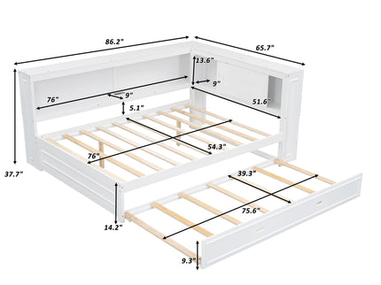 Daybed With Storage Shelves, LED, USB, And Trundle