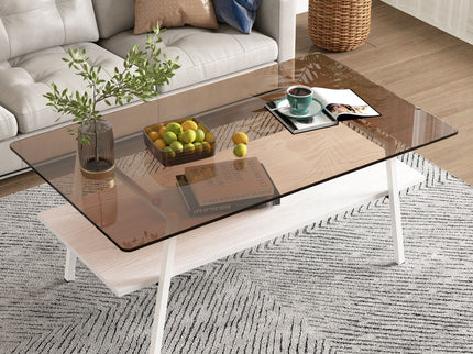 Rectangle Coffee Table, Tempered Glass Tabletop Modern Table For Living Room