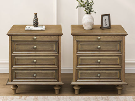 Nightstands With 4 Drawer, Storage End Table With Hidden Pull Out Shelf