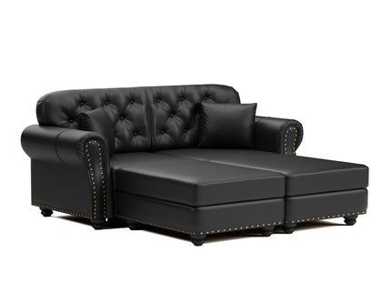 Upholstered Sofa With Nailhead Trim, Rolled Armrests With Ottoman