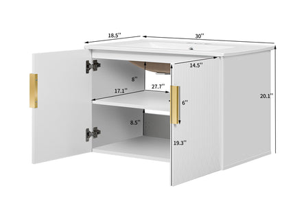 Bathroom Vanity With Sink, Rectangular Storage Cabinet With 2 Soft Closing Doors