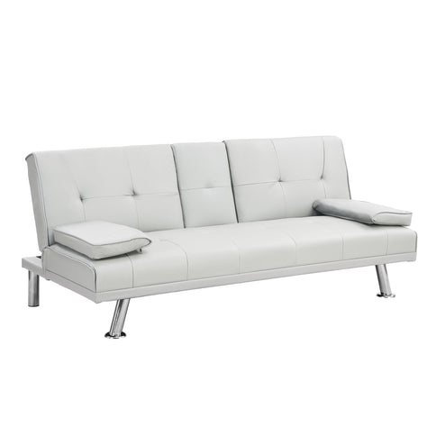 Futon Sofa Bed With Armrest Two Holders Wood Frame, Stainless Leg