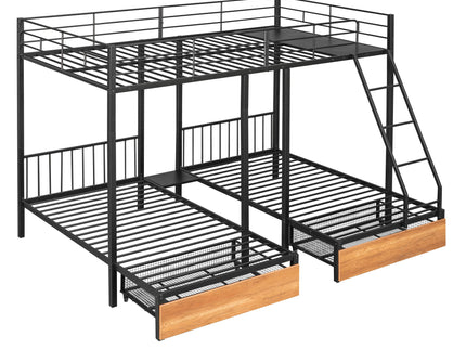 Triple Bunk Bed With Drawers And Guardrails