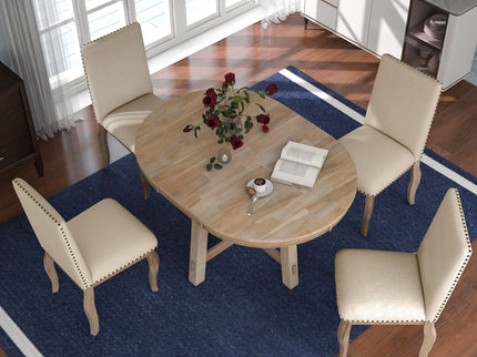 Round Extendable Dining Table Set With 4 Upholstered Chairs