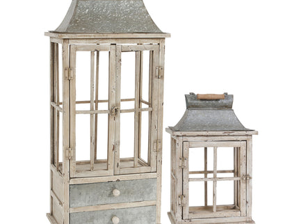 Wooden Candle Lantern Decorative, Hurricane Lantern Holder Decor For Indoor Outdoor, Home Garden Wedding - Ivory