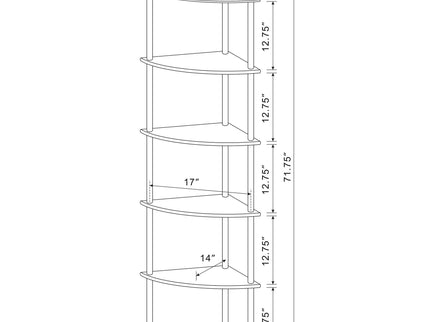 Corner Bookcase With 5 Shelves, Compact Design For Living Room - Cappuccino