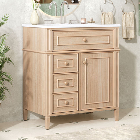 Bathroom Vanity With Sink, Flip Out Drawer, 2 Soft Close Drawers, 1 Soft Close Door - Wood