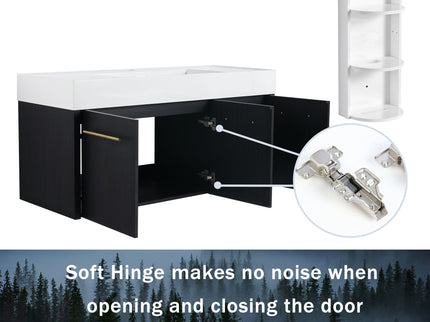 Modern Wall Mounted Bathroom Vanity With Thick Edge Resin Sink And Storage Rack