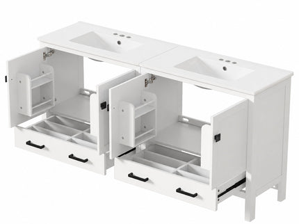 Bathroom Vanity With Sink, Soft Close Doors, Double Storage Shelves & Divided Drawer Ample Storage - White