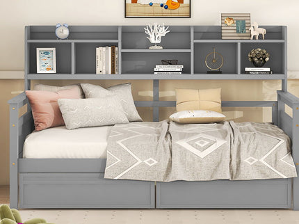 Daybed, Slat Support, With Bedside Shelves And 2 Drawers