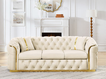 Button Tufted Couch With 2 Pillows, 3 Seater Luxury Chesterfield Sofa