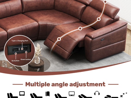 6 Piece Modular Sectional Sofa With 2 Cup Holders, Adjustable Recliners - Dark Brown