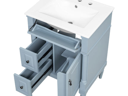 Freestanding Bathroom Vanity With Sink, Adjustable Shelf & Flip Drawer