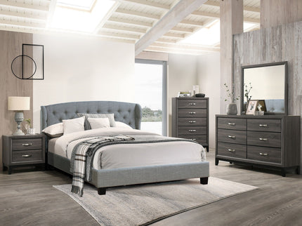 Queen Size Bed With Adjustable Button Tufted Headboard - Gray