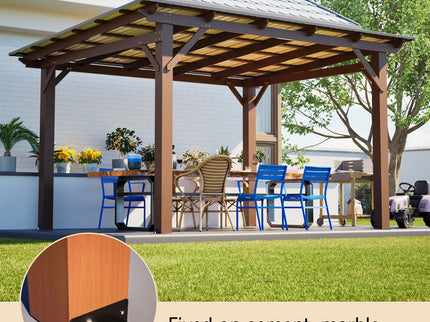 13 X 10 Ft Gazebo With Roof, Spacious Outdoor Patio Shade Structure For Backyard & Garden - Brown