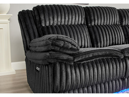 Winston - Power Reclining Sofa With LED Lighting, Hidden Drawer, And Drop Down Table - Black