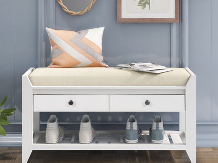 Multipurpose Entryway Shoe Rack With Cushioned Seat And Drawers