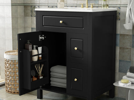 Elegant Bathroom Vanity With Ceramic Sink, Soft Close Doors And Drawers, Double Storage Racks