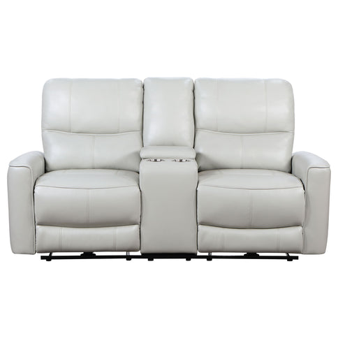 Denson - Upholstered Power Reclining Loveseat With Console And USB Port - Gray