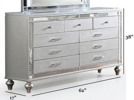 1 Piece Dresser With Snake Skin Bedroom Furniture - Silver