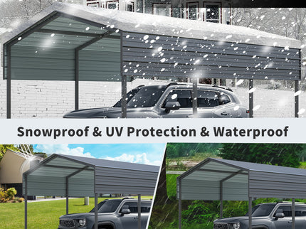 10 X 15 Ft Carport, Outdoor Carport, Heavy Duty Carport Canopy With Galvanized Steel Roof And Frame, Metal Carport Large Garage For Driveway Car, Truck - Charcoal