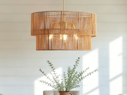 Chandelier, 2 Tier Boho Wabi Sabi Pendant Light, Hanging Ceiling Lamp - Gold