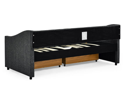 Upholstered Tufted Daybed With 2 Drawers, Waved Arms