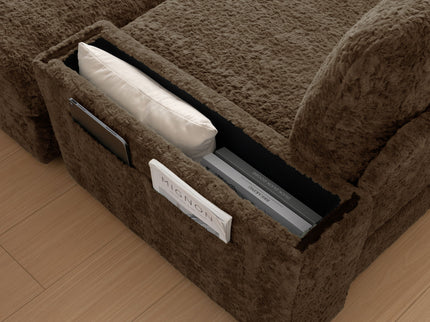 Oversized Chaise Lounge Indoor Rabbit Fur Sofa Bed With Storage Ottoman And Armrests Cup Holders With Deep Seat
