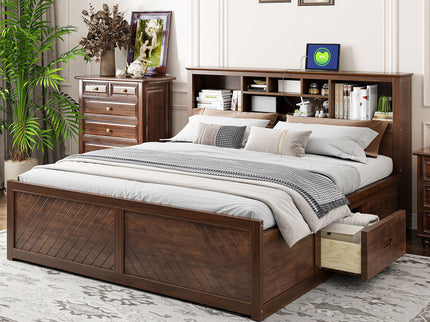 Platform Bed With Multi Storage Headboard, USB And Drawers
