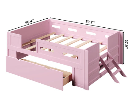 Platform Bed With Guardrail And Drawer