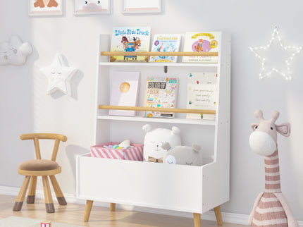 Bookshelf , Book Organizer With Toy Storage - White