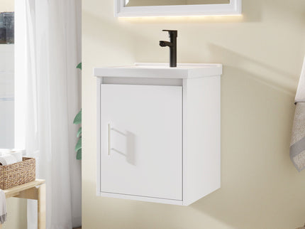 20" Floating Bathroom Vanity Combo With Wall Cabinet, Ceramic Sink & Soft Close Doors - White