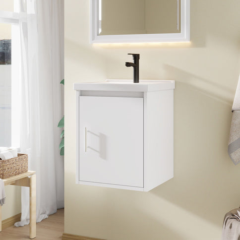 20" Floating Bathroom Vanity Combo With Wall Cabinet, Ceramic Sink & Soft Close Doors - White