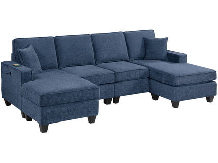 Sectional Set With USB Port Right Arm Chaise, Armless Loveseat, Left Arm Chaise, 3 Piece, Includes Matching Pillows - Dark Blue