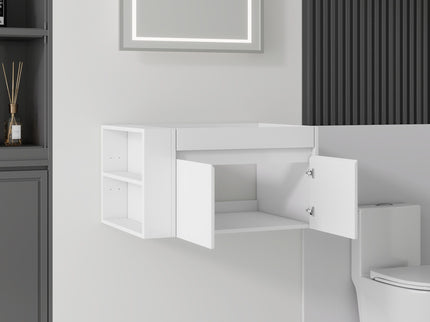 Floating Bathroom Vanity Cabinet, Soft Close Double Drawers, Open Side Storage, Wall Mounted, Cabinet Only