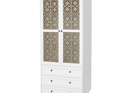 Hollow Pattern 2 Door 3 Drawer Wardrobe, The Collision Of Wood Color, Suitable For Bedrooms And Dressing Rooms - White