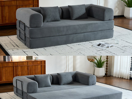 Convertible Sleeper Sofa Bed With Cylindrical Pillow, With Fixed Shape Frame
