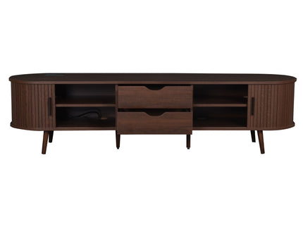 TV Stand For 70" TV, Console With Tambour Doors, Drawers And Built In Power Outlet - Dark Brown