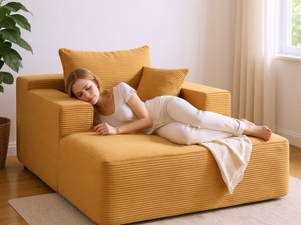 Convertible Chaise Lounge Chair With Wide Armrest & Throw Pillows