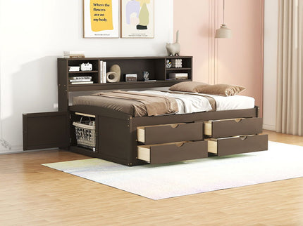 Daybed With 2 Bedside Cabinets, Upper Shelves And 4 Drawers