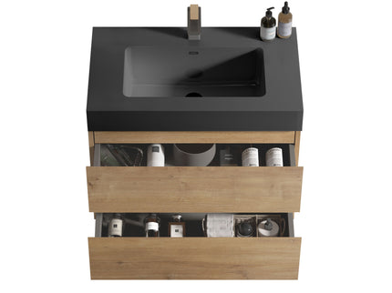 Alice - Natural Oak Bathroom Vanity With Sink, Large Storage Wall Mounted Floating Bathroom Vanity For Modern Bathroom, One-Piece Sink Basin Without Drain