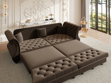 Oversized Chesterfield Pull Out Sofa Bed, Roll Arm Couch With Flower Tufting For Living Room